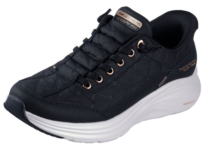 SKECHERS, stylische Damen-Sneaker, mit geformter Slip-Ins Fersenplatte SCHWARZ