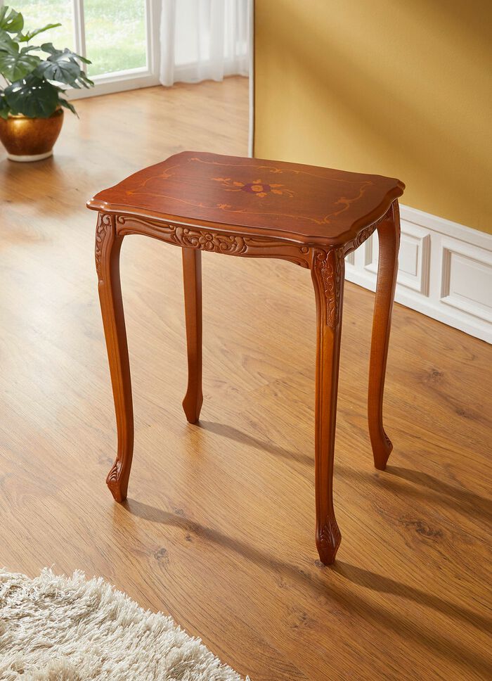 Beistelltisch mit Intarsien und massiven Beinen 