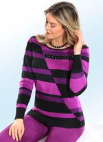 Pullover mit versetztem Streifendessin SCHWARZ-LILA-VIOLETT