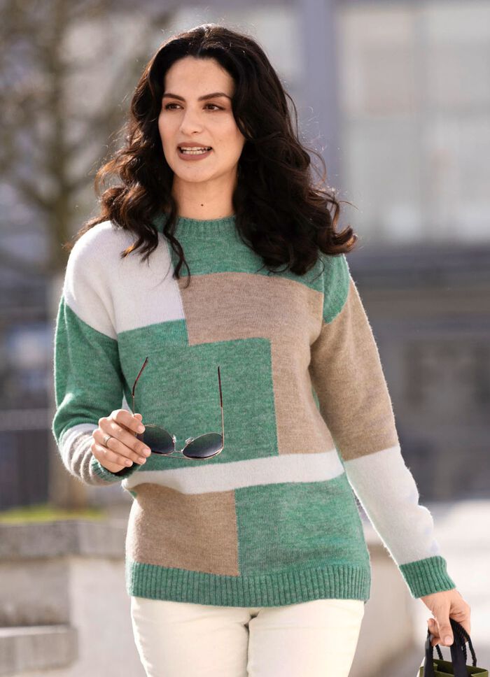 Pullover mit weichem Griff MINT-ECRU-TAUPE