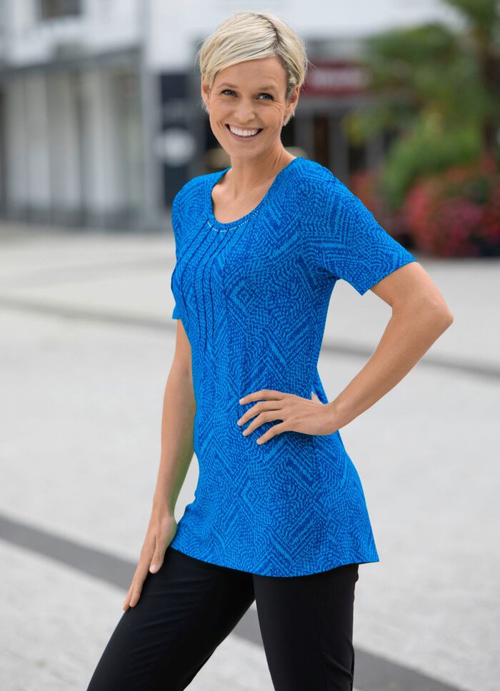 Shirt mit Biesen im Vorderteil in 2 Farben BLAU-HELLBLAU