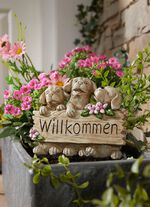 Willkommen mit Hunde,- oder Katzen aus Polyresin GRAU