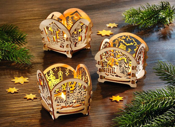 Teelichthalter aus Holz, 3er-Set 