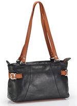 Laurina, Tasche, Damen, aus Leder SCHWARZ-COGNAC