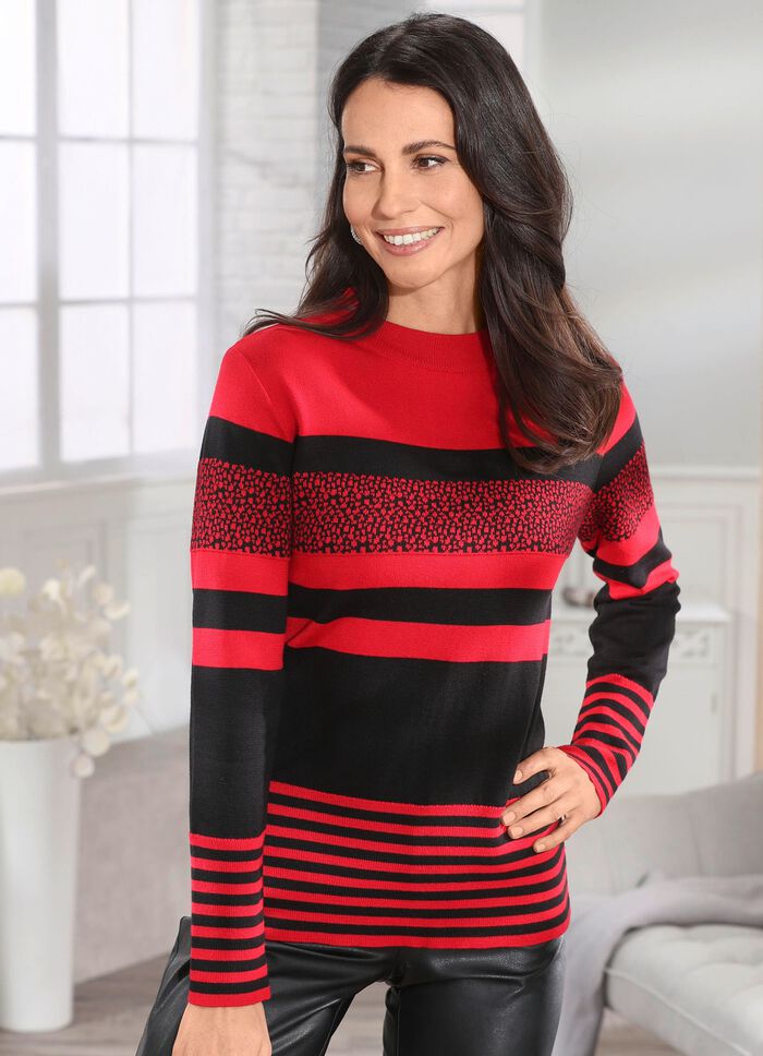 Pullover in Streifen-Mustermix ROT-SCHWARZ