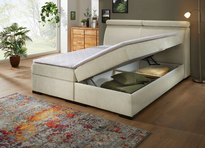 Boxspringbett auf hochwertigem Echtholzgestell CREME