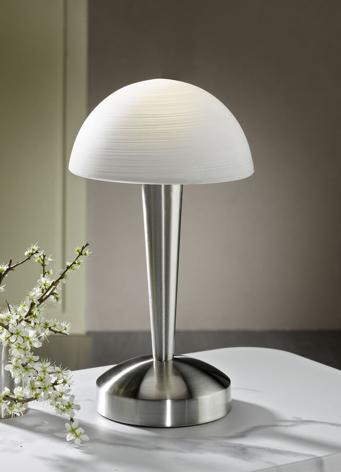 Tischlampe aus Metall und Glas mit Leuchtmittel NICKEL, MATT