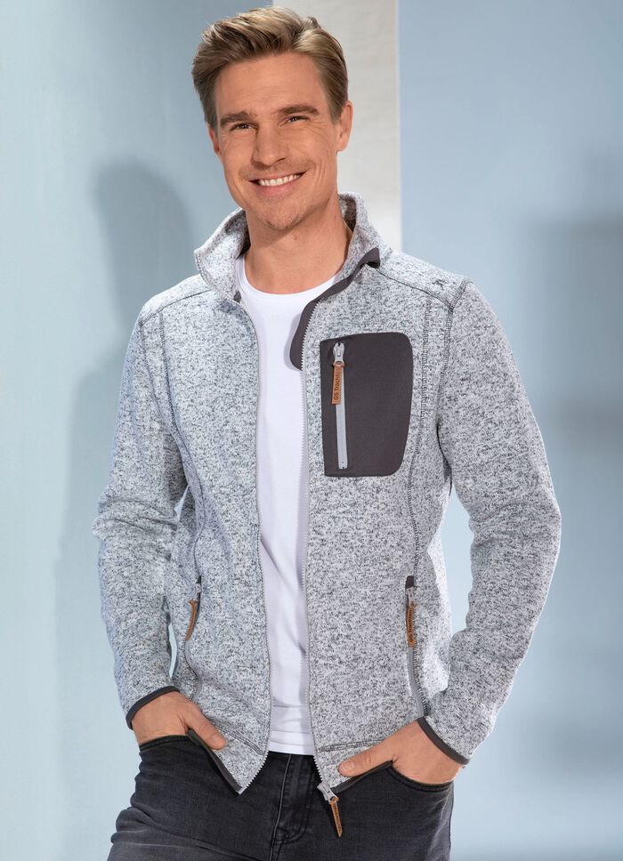 Strickfleece-Kurzjacke MITTELGRAU MELIERT