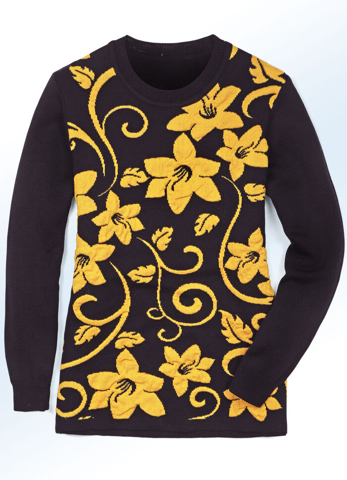 Pullover mit Jacquardmuster und Cloqué-Effekten GELB-SCHWARZ