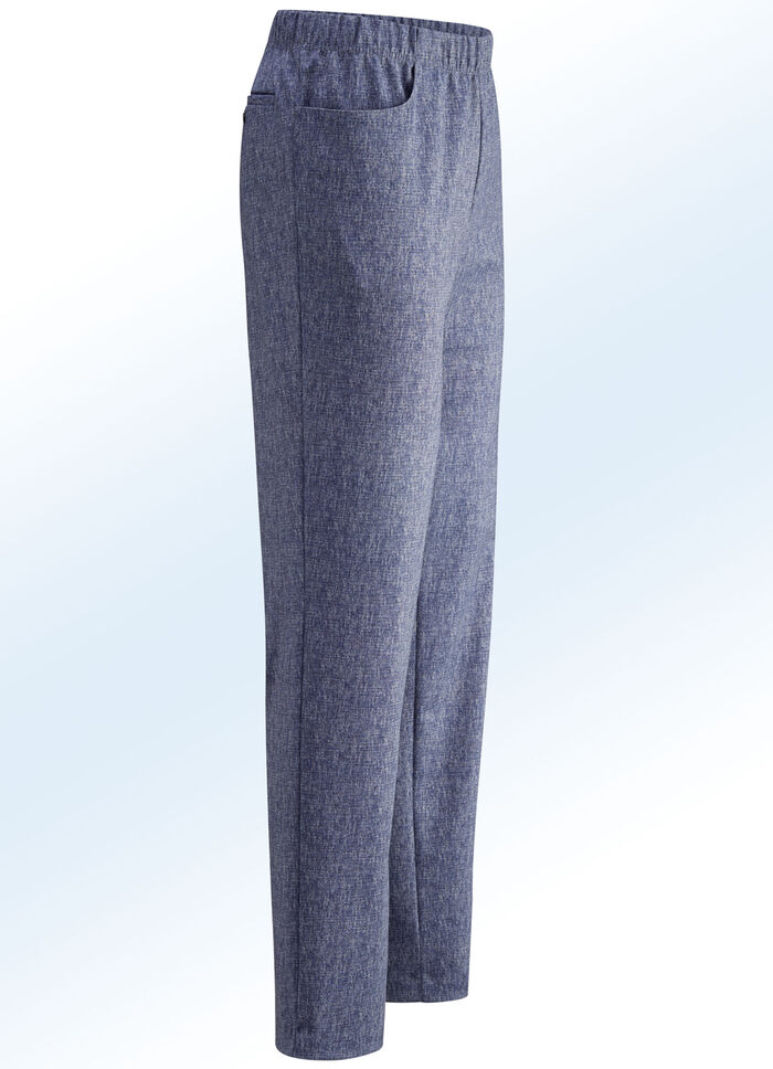 Melierte Schlupfhose mit Gummibund rundum in 2 Farben BLAU