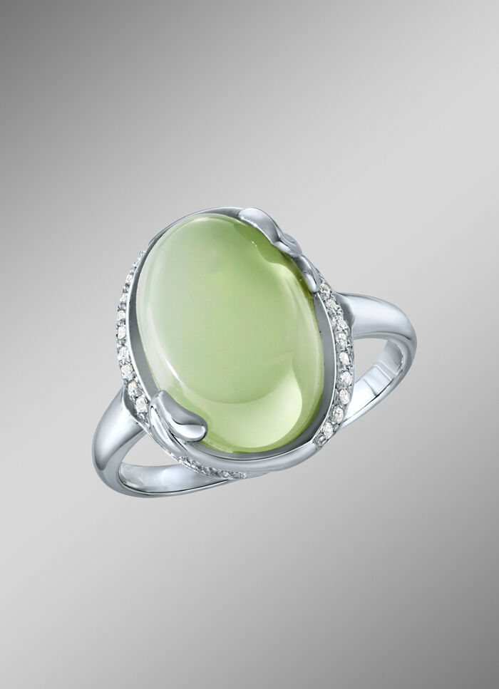 Damenring mit echt Jade und synth. Zirkonia 