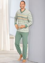 Pyjama mit V-Ausschnitt, B&uuml;ndchenabsch&uuml;ssen und platziertem Druckdessin 