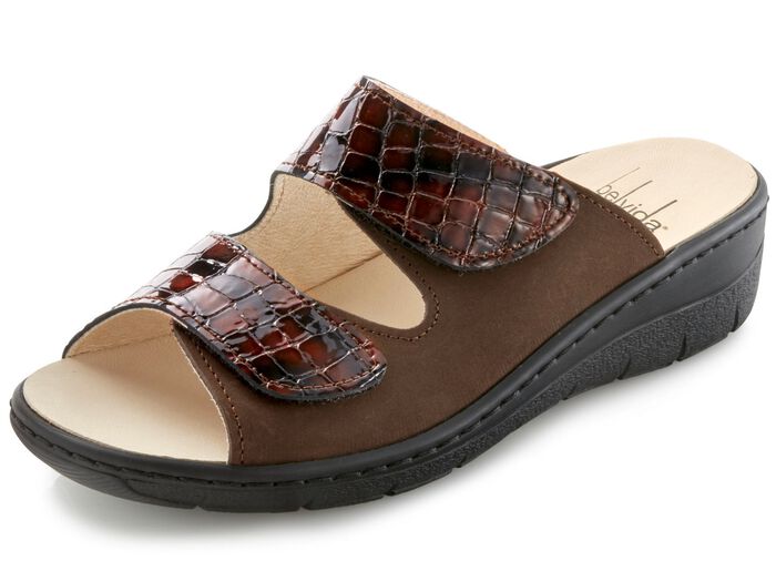 ELENA EDEN, bequeme Damen-Pantoletten, Weite H, mit herausnehmbarem Fussbett BRAUN-BORDEAUX