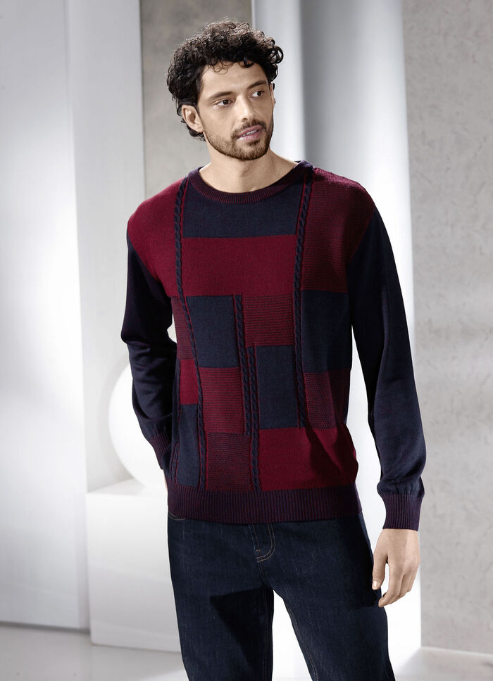 Rundhalspullover in 2 Farben BORDEAUX-MARINE MELIERT