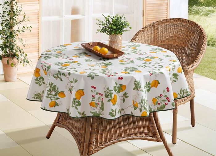 Wachstuch-Tischdecke mit Paspelband 