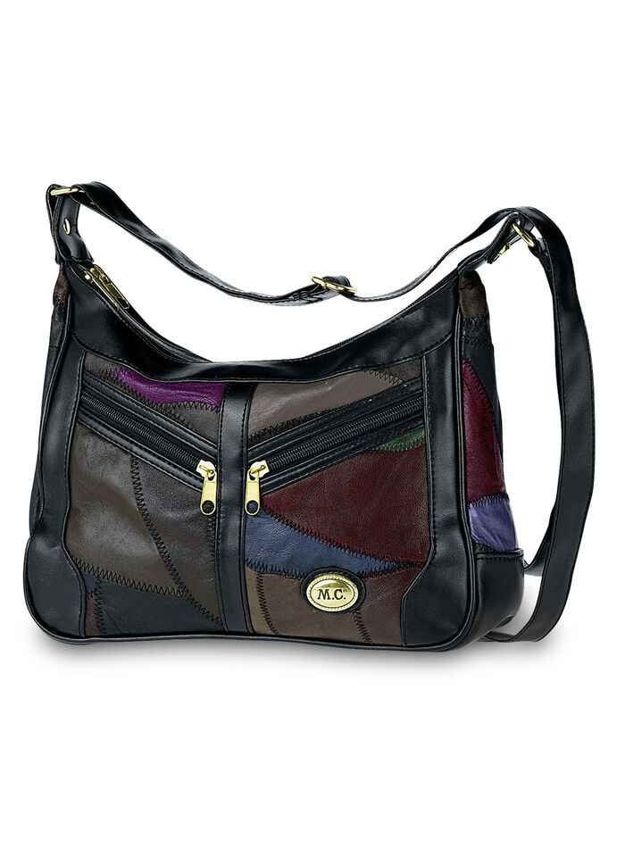 Patchwork-Tasche aus Nappaleder mit Synthetik-Eins&auml;tzen SCHWARZ-MULTICOLOR