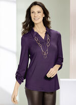 Shirt-Tunika mit krempelbaren Ärmeln AUBERGINE