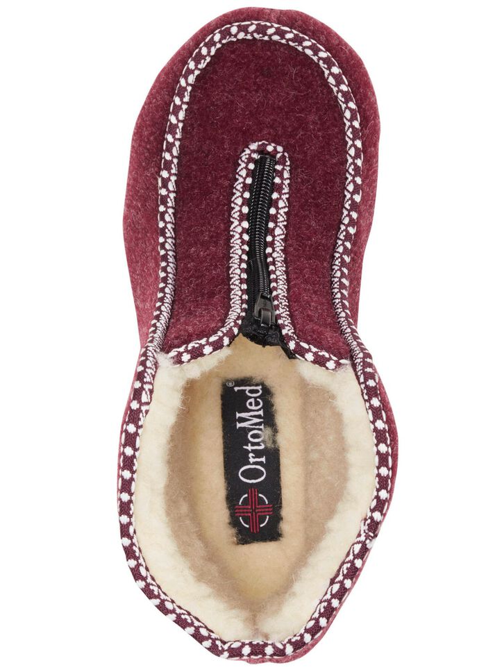 Warme Damen-Hausschuhe, Weite H, mit Reissverschluss BORDEAUX