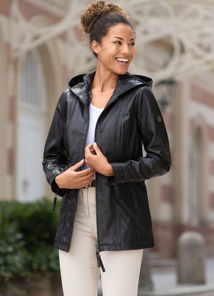 Lederjacke mit 2-Wege-Reissverschluss 