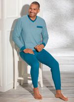 Pyjama mit V-Ausschnitt, Brusttasche und B&uuml;ndchenabschl&uuml;ssen 