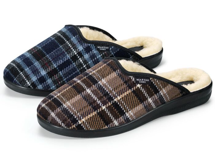 Zweierpack, gef&uuml;tterte Herren-Hausschuhe, mit Wolle 