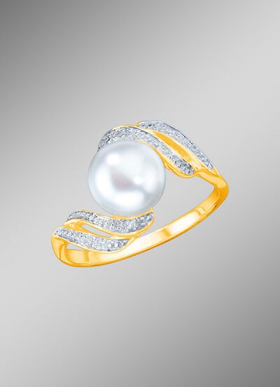 Vergoldeter Damenring mit S&uuml;sswasser-Zuchtperle 