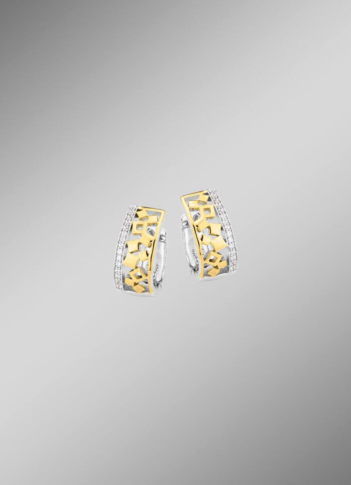 Schicke Klappcreolen in Bicolor mit Zirkonia 