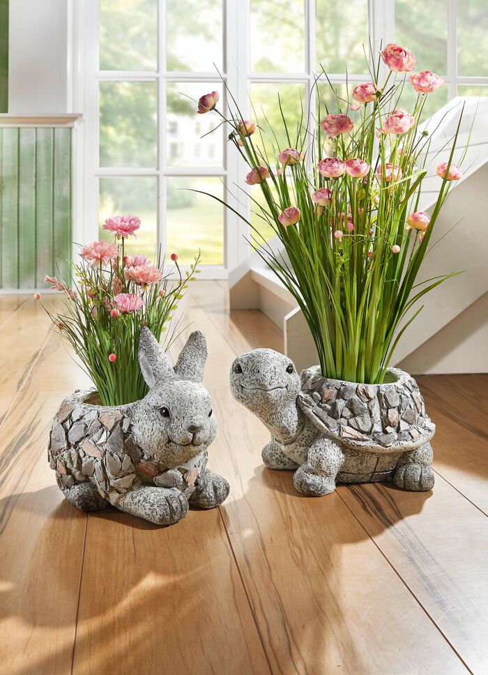 Grasbund in Topf aus Magnesia ROSA-GR&Uuml;N