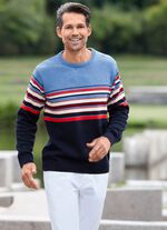 Kombistarker Rundhalspullover HELLBLAU MELIERT MARINE GESTREIFT