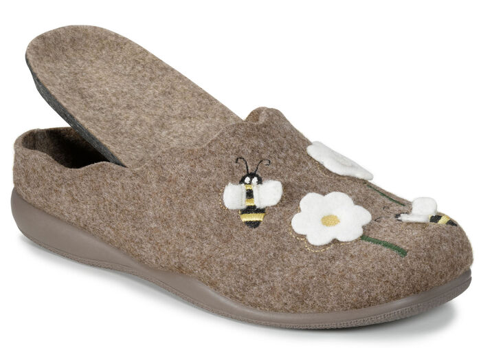 Laurina Filz-Pantoffel mit süsser Applikation und Stickerei NATURBRAUN
