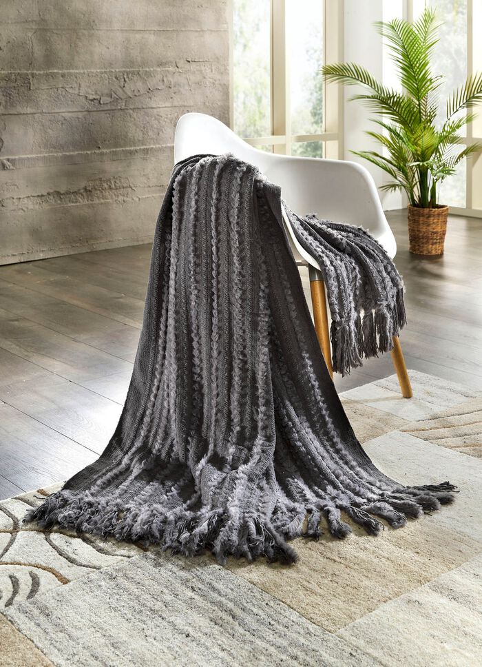 Flauschige Strickdecke ANTHRAZIT