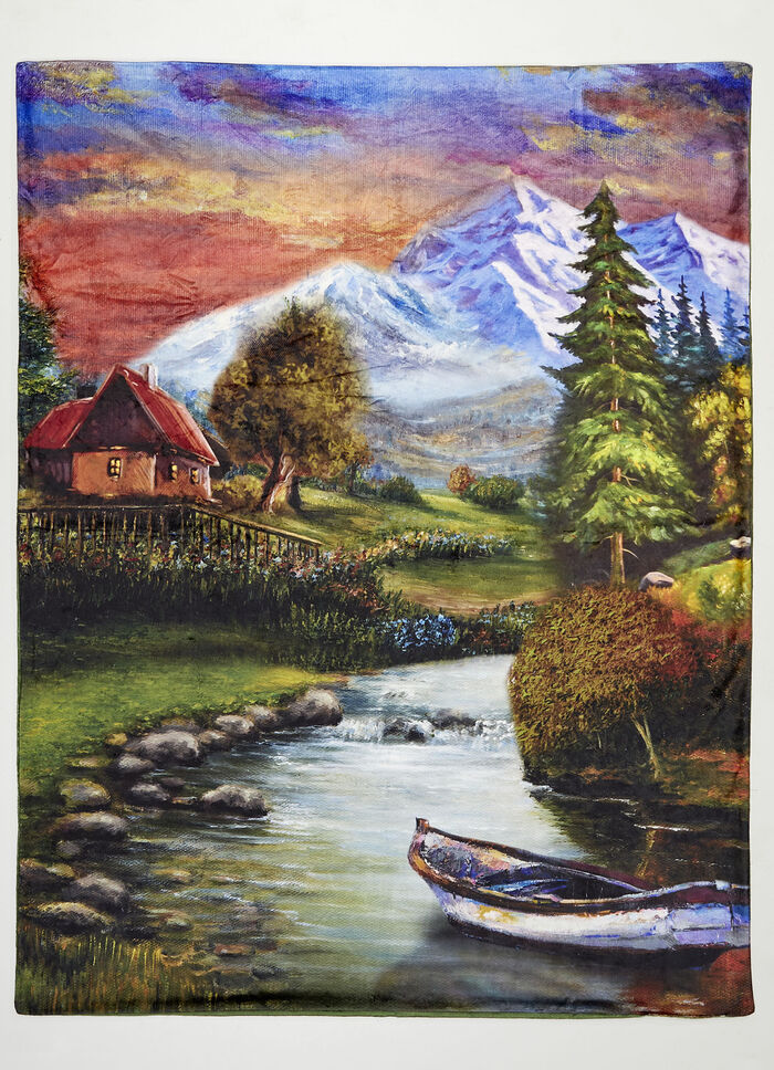 Digitalbedruckte Wohndecke Landschaft BUNT
