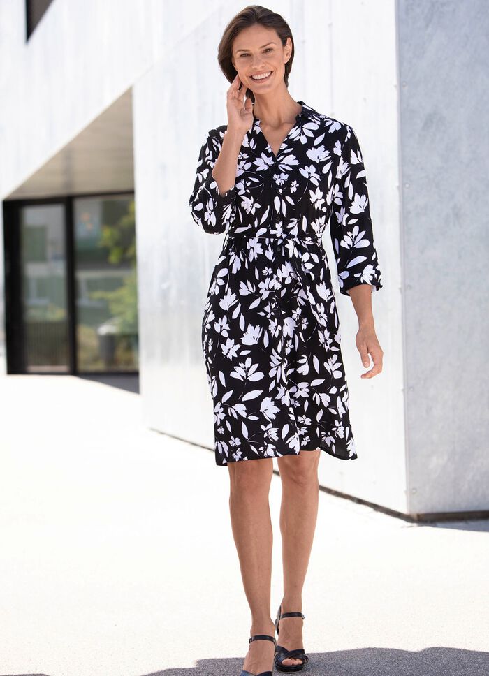 Kleid mit Bindeg&uuml;rtel und Floraldessin 