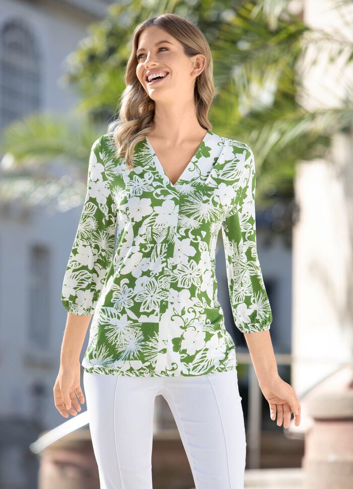 Shirt mit 3/4-langen &Auml;rmeln in 2 Farben OLIV-ECRU