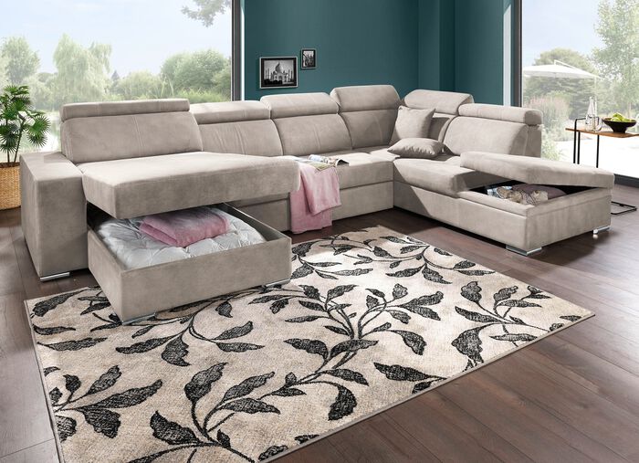 Polstermöbel mit Schlaffunktion und Bettkasten CREME