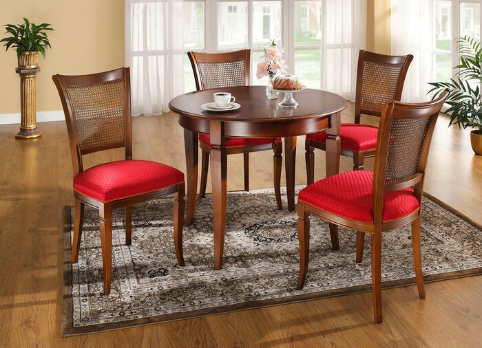 Elegante Esszimmerm&ouml;bel mit Schnitzereien an den Beinen NUSSBAUM-ROT