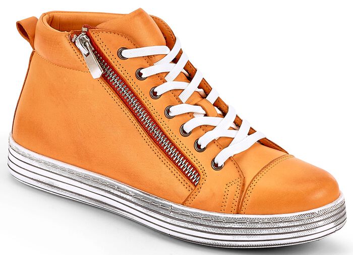 Trendige Schn&uuml;r-Stiefelette in 3 Farben mit herausnehmbarem Lederfussbett, Weite G GELBORANGE