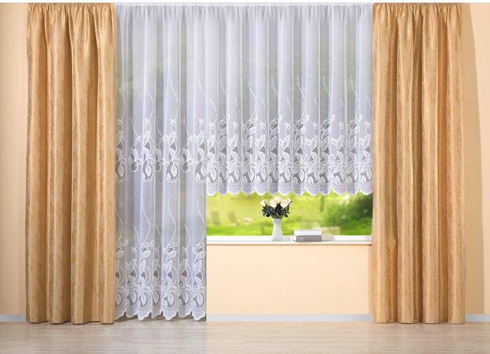 Langvorhang mit Ranken-Bord&uuml;re und gebogtem Abschluss 