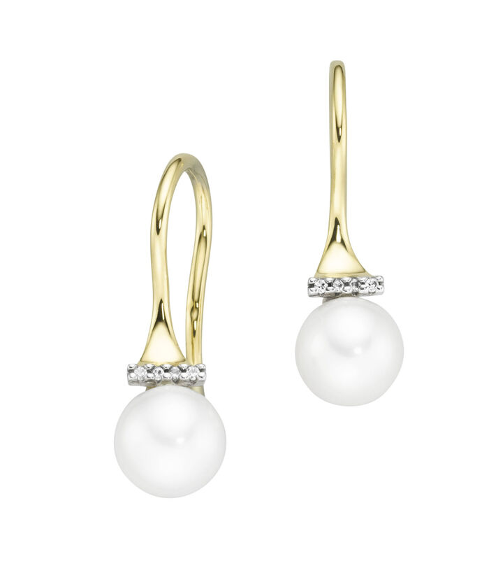 Ohrhaken mit Süsswasser-Zuchtperle und Brillanten 