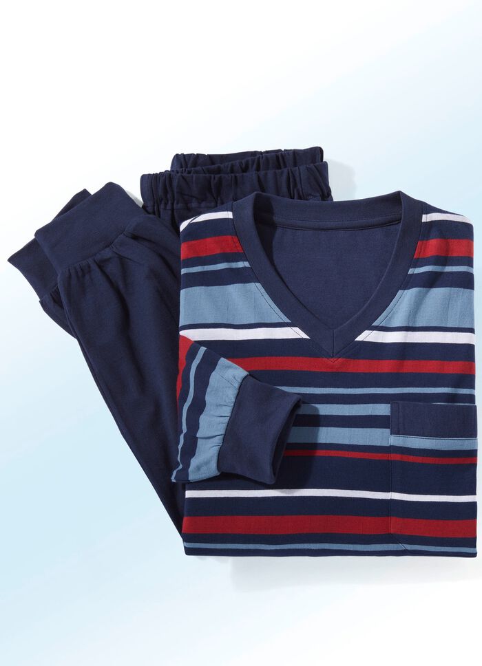 Zweierpack Pyjamas mit V-Ausschnitt und garngef&auml;rbtem Ringeldessin 