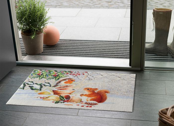 Fussmatte Eichh&ouml;rnchen mit Vogel 