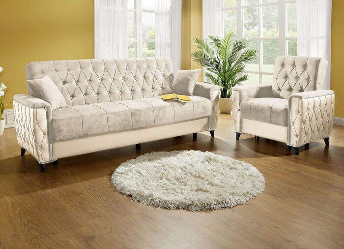 Polstermöbel mit Bettkasten und Liegefunktion CREME