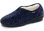 Hausschuh aus gl&auml;nzend bedrucktem Veloursmaterial MARINE