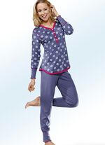 Pyjama, Langarm mit Knopfleiste und B&uuml;ndchen 