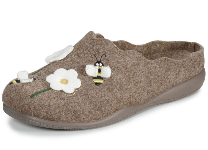 Laurina Filz-Pantoffel mit süsser Applikation und Stickerei NATURBRAUN