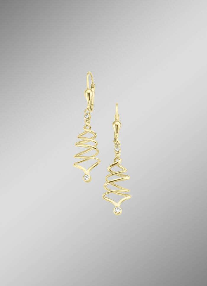 Moderne, geschwungene Ohrringe mit synth. Zirkonia 