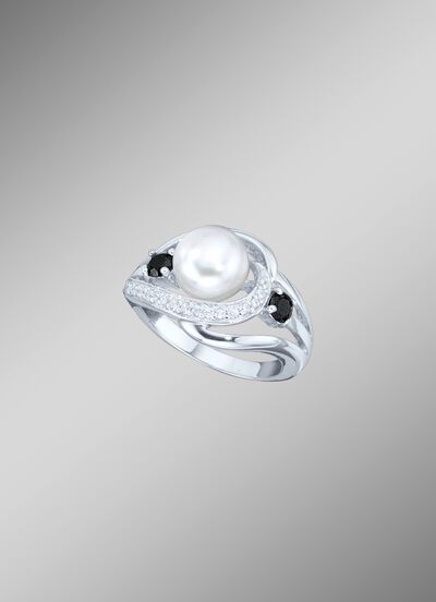 Damenring mit synthetischen Zirkonia und S&uuml;sswassser-Zuchtperle 