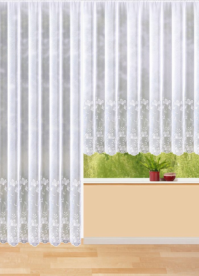 Vorhang mit Bl&auml;tter-Stickerei und Universalschienenband 
