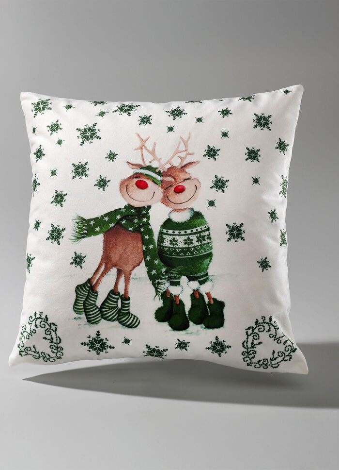 Kissenbezug mit Rentierpaar in Samtoptik GRÜN