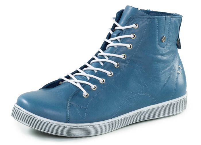 Andrea Conti Schn&uuml;r-Bootie aus fein genarbtem Nappaleder BLAU